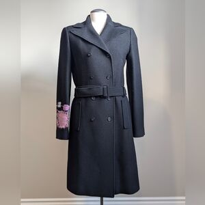 Christian Lacroix Bazar 1990s Embroidered Wool Trench Coat France 38 Vintage